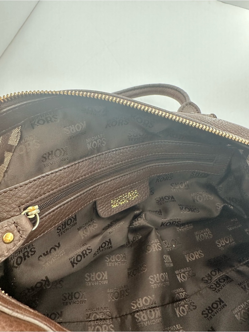 Vintage Michael Kors Brown MK Monogram Leather Satchel Bag Y2K Shoulder Purse - Picture 7 of 11